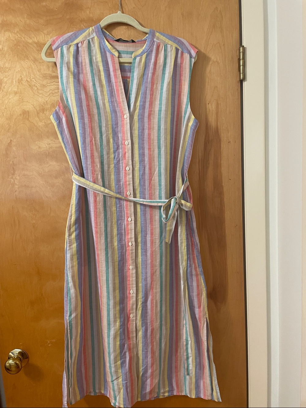 NWT Banana Republic Factory Striped Linen Blend Sleeveless Belted Shirt Dress